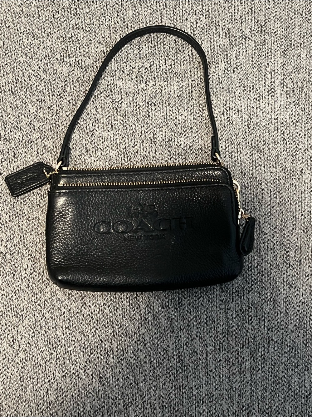 Coach Black Pebbled Leather Wristlet Mini Bag